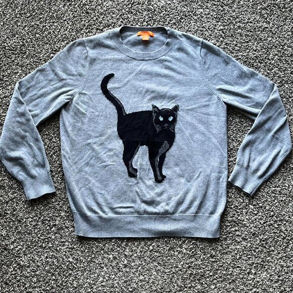 Joe Fresh Sweater Womens Large Gray Sweater w/Black Cat - Picture 1 of 6